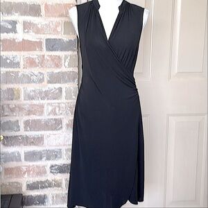 Banana Republic Black Wrap Midi Dress Surplice Shirred Neckline